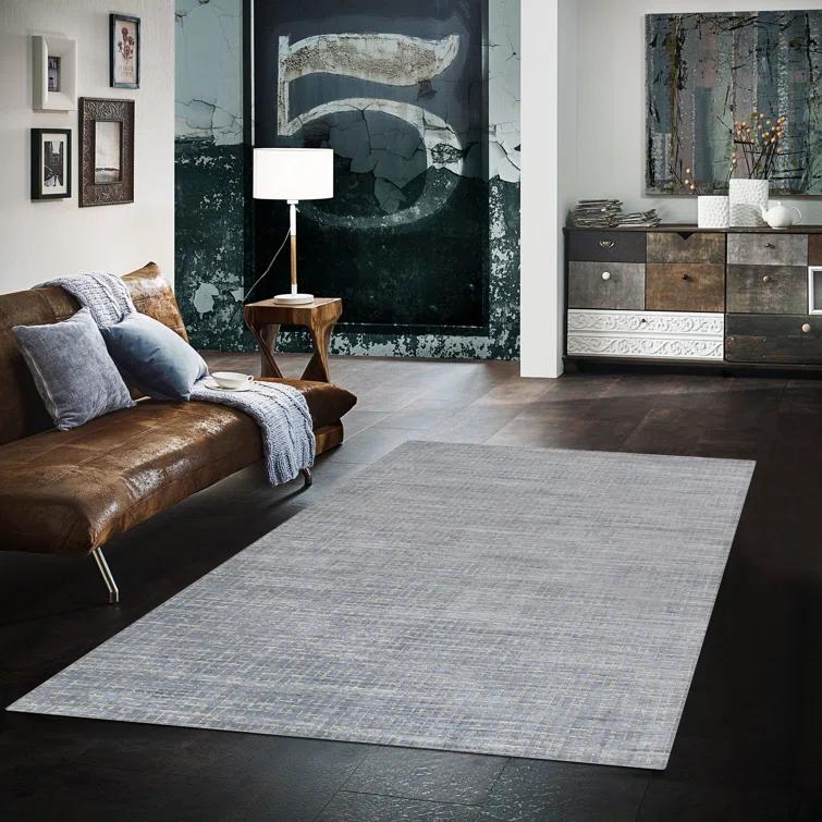 Pasargad Slate Hand-Loomed Wool/Silk/Bamboo Slat/Seagrass Blue/Taupe/Gray Area Rug
