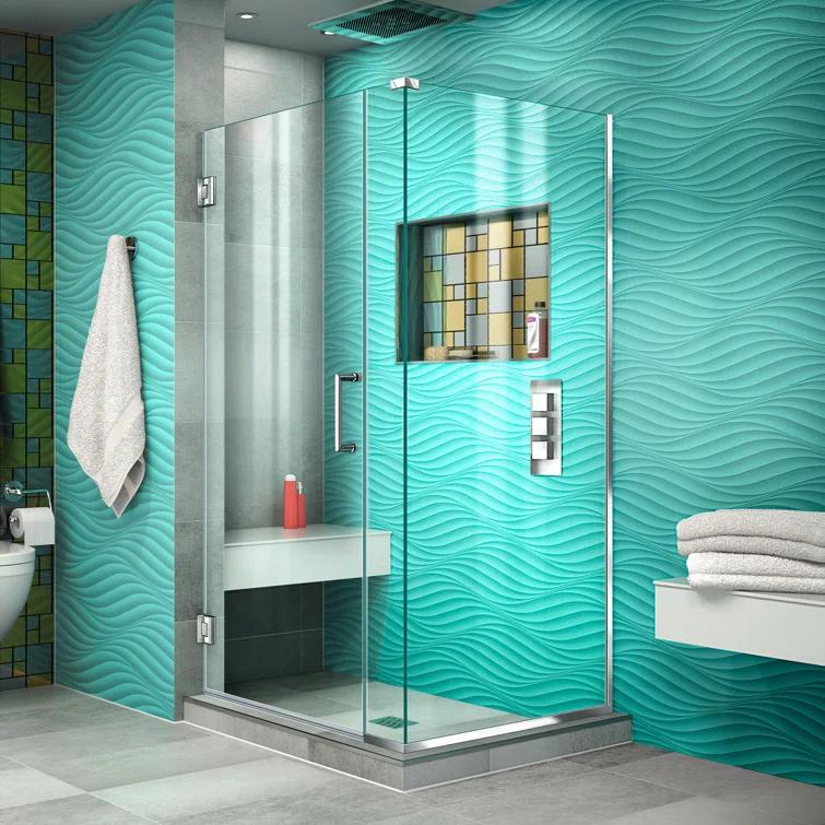 Unidoor Plus 60" W x 34" D x 72" H Frameless Rectangle Shower Enclosure with Fixed Panel