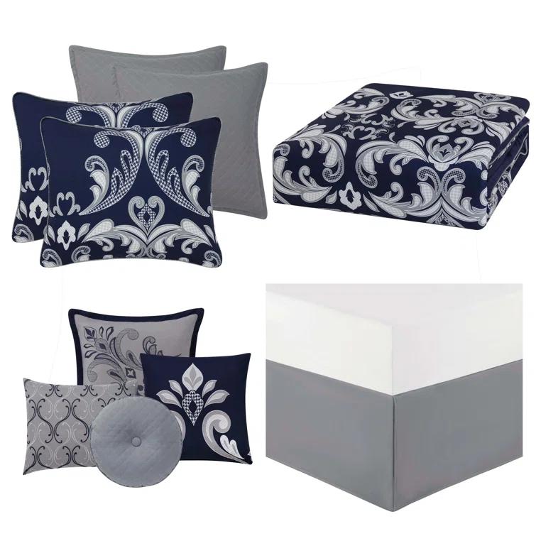 Cottage Classics Dolce Navy & Silver Scroll 10-Piece Comforter Set by Style 212