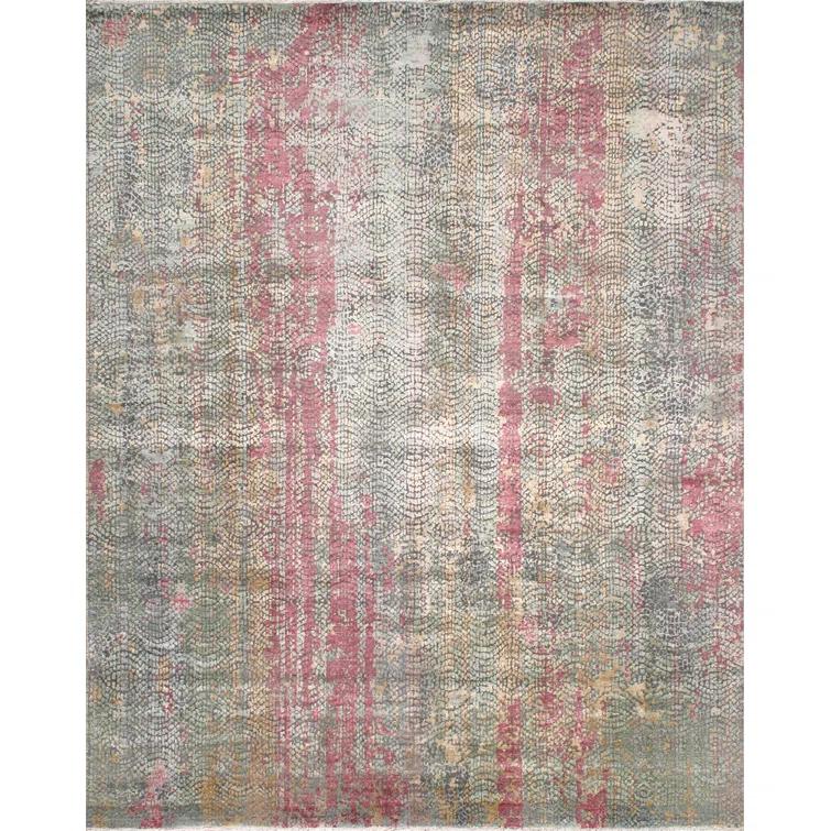 Gemstone Mosaic Multicolor Hand-Knotted Wool, Viscose & Silk 10' x 14' Area Rug