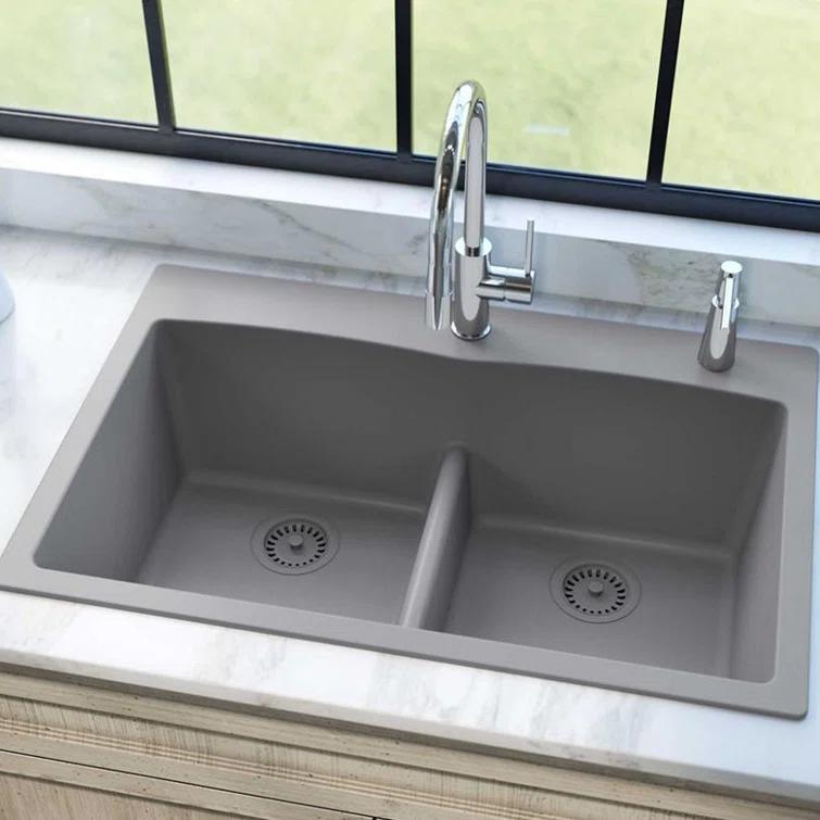 Quartz Classic 33" x 22" x 10" Double Basin Drop-In Kitchen Sink