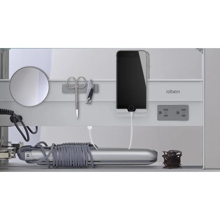 Robern AC2440D4P1L AiO Recessed Frameless Medicine Cabinet with 6 Adjustable Shelves and LED Lighting