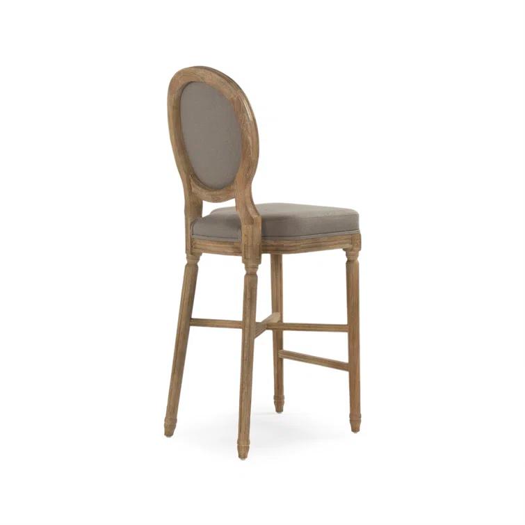 Medallion Bar Stool, Grey Linen