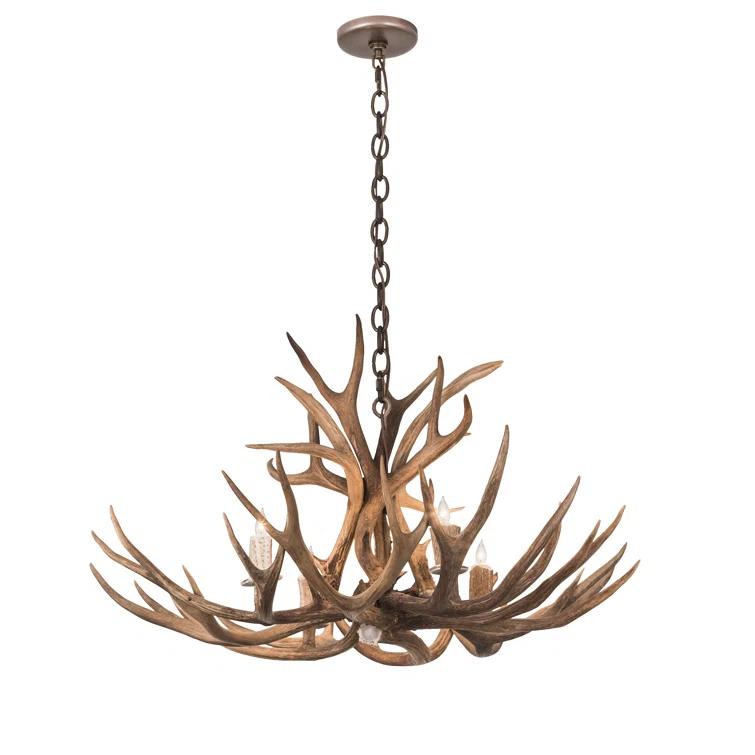 Rustic Lodge 4 - Light Antler Wagon Wheel Chandelier