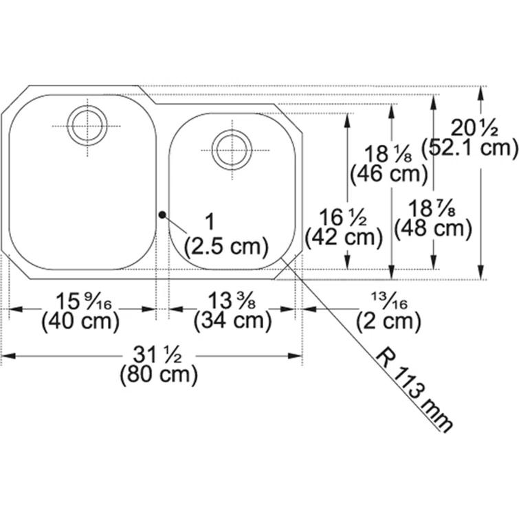 Franke 32" L x 20" W Undermount Double Basin Kitchen Sink RGX160