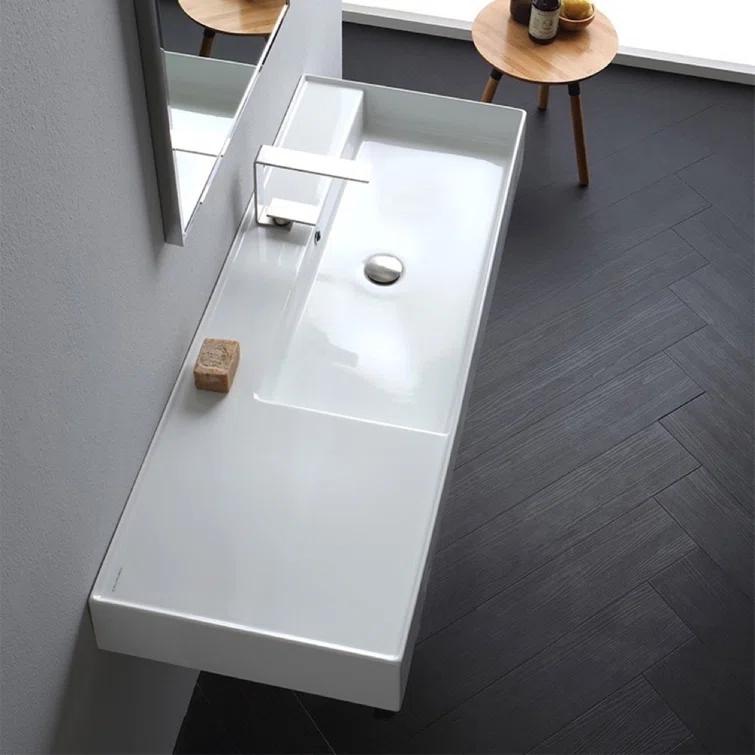 Scarabeo By Nameeks 18.1'' White Ceramic Rectangular Vessel, Wall Mount Bathroom Sink with Overflow