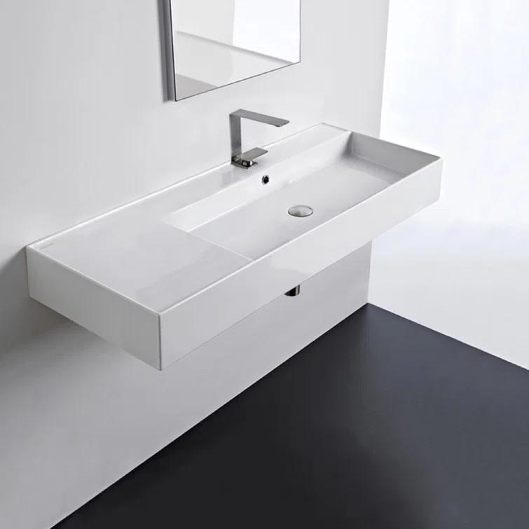 Scarabeo By Nameeks 18.1'' White Ceramic Rectangular Vessel, Wall Mount Bathroom Sink with Overflow