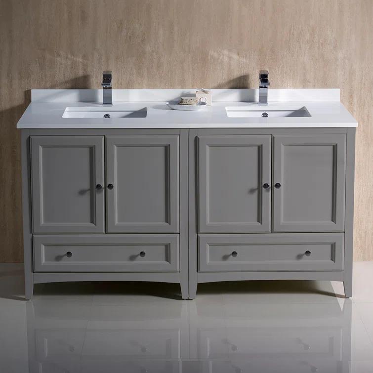 Oxford 60" Freestanding Double Sink Bathroom Vanity with Top and Sinks (Faucets Not Included)
