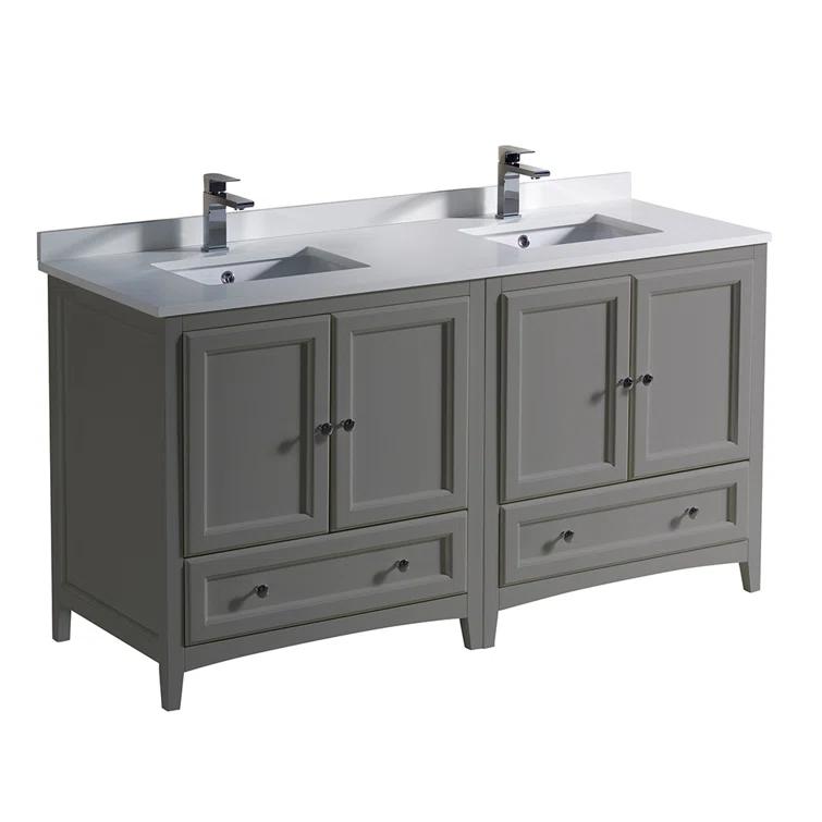 Oxford 60" Freestanding Double Sink Bathroom Vanity with Top and Sinks (Faucets Not Included)