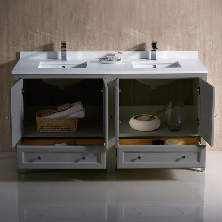 Oxford 60" Freestanding Double Sink Bathroom Vanity with Top and Sinks (Faucets Not Included)