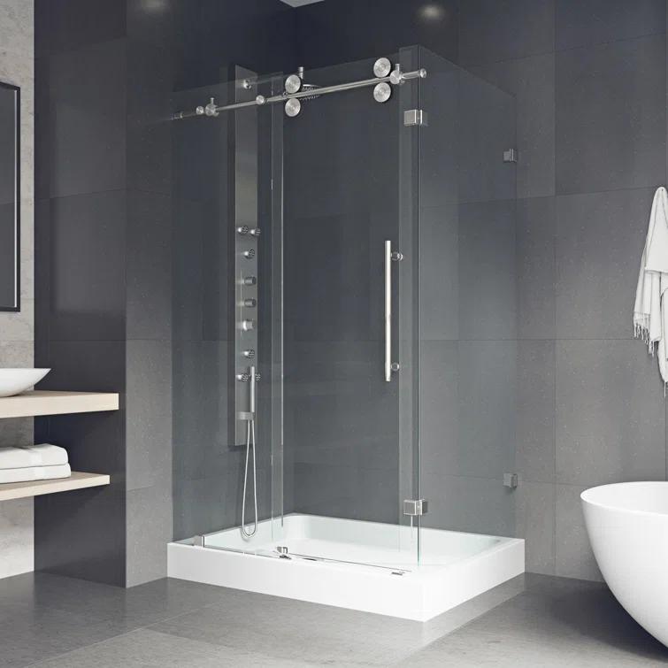 VIGO Winslow 48" W x 36" D x 80" H Sliding Frameless Shower Enclosure with 3/8  Clear Glass&Base VG6051STCL48WL