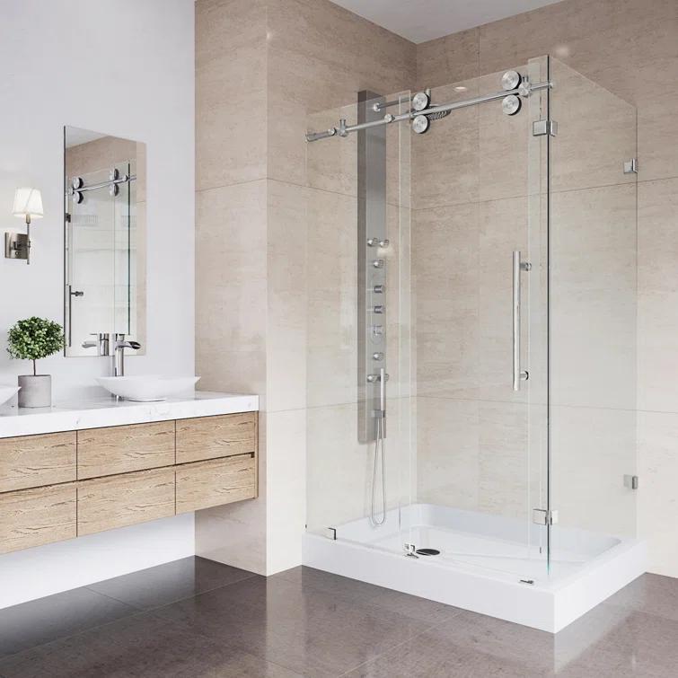 VIGO Winslow 48" W x 36" D x 80" H Sliding Frameless Shower Enclosure with 3/8  Clear Glass&Base VG6051STCL48WL