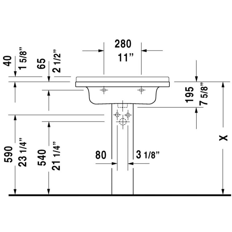 Duravit 0304700000 Starck 3 Ceramic 28" Wall Mount Bathroom Sink with Overflow