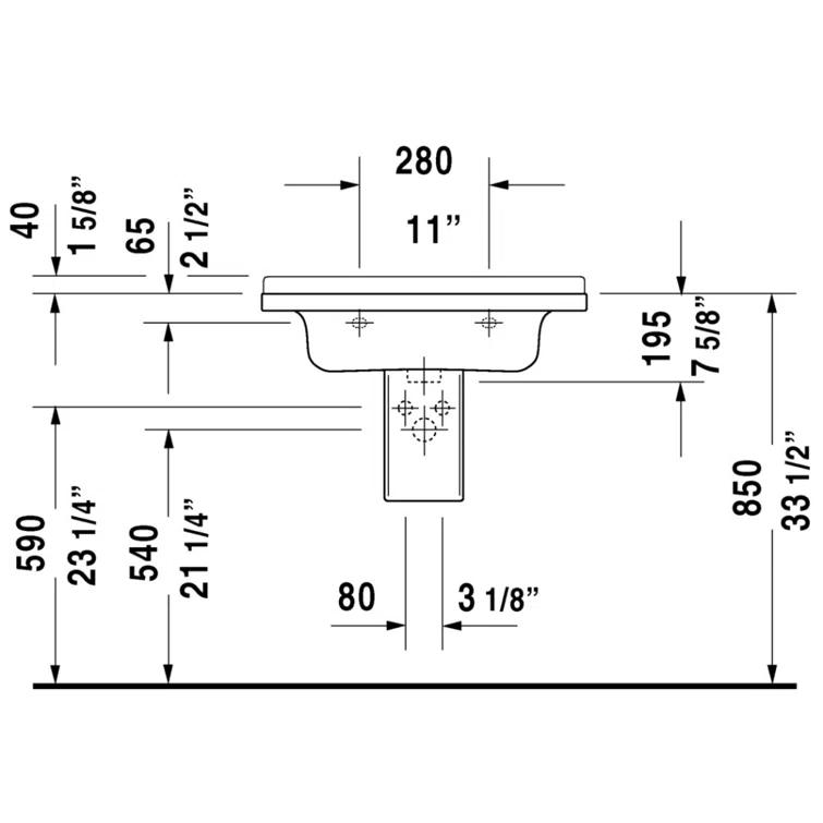 Duravit 0304700000 Starck 3 Ceramic 28" Wall Mount Bathroom Sink with Overflow