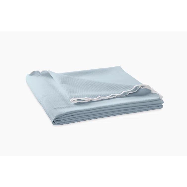 King-Size Pool Blue Cotton Blend Scallop Embroidered Coverlet