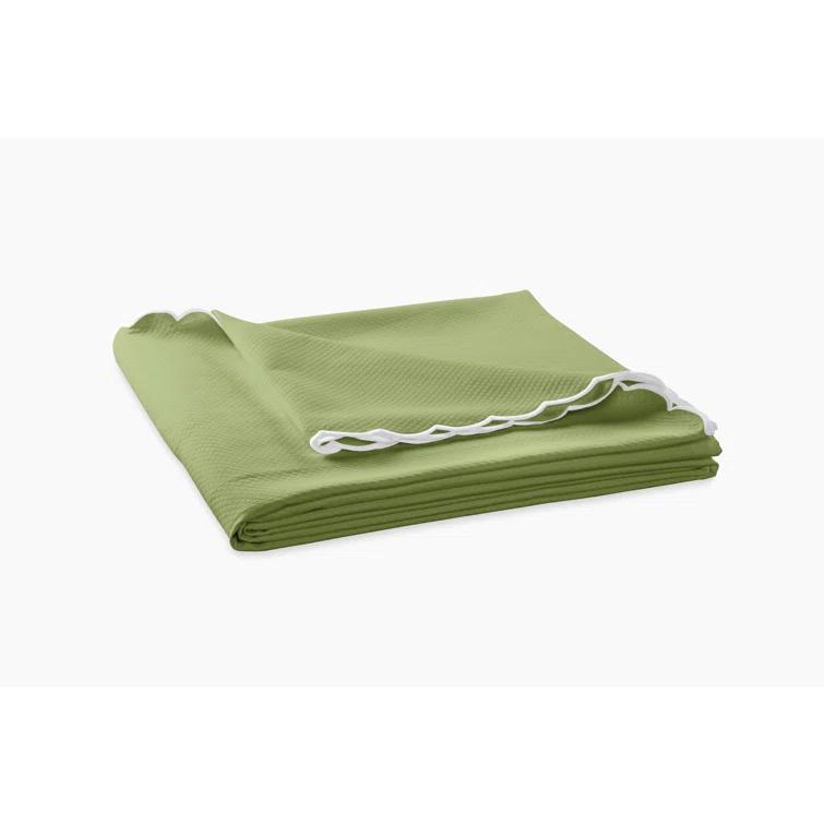 King-Size Pool Blue Cotton Blend Scallop Embroidered Coverlet