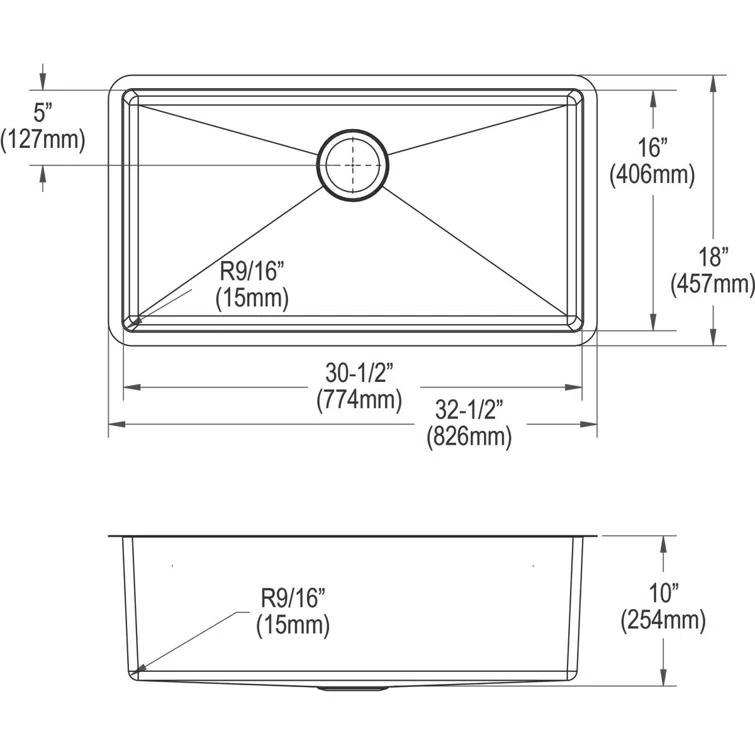 Crosstown 16 Gauge 33" L x 18" W Undermount Kitchen Sink Kit