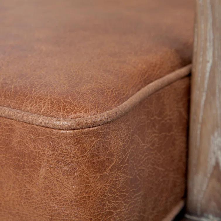 Merana Harman II Cream Fabric and Brown Leather Seat Accent Chair