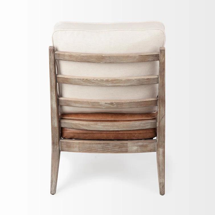 Merana Harman II Cream Fabric and Brown Leather Seat Accent Chair