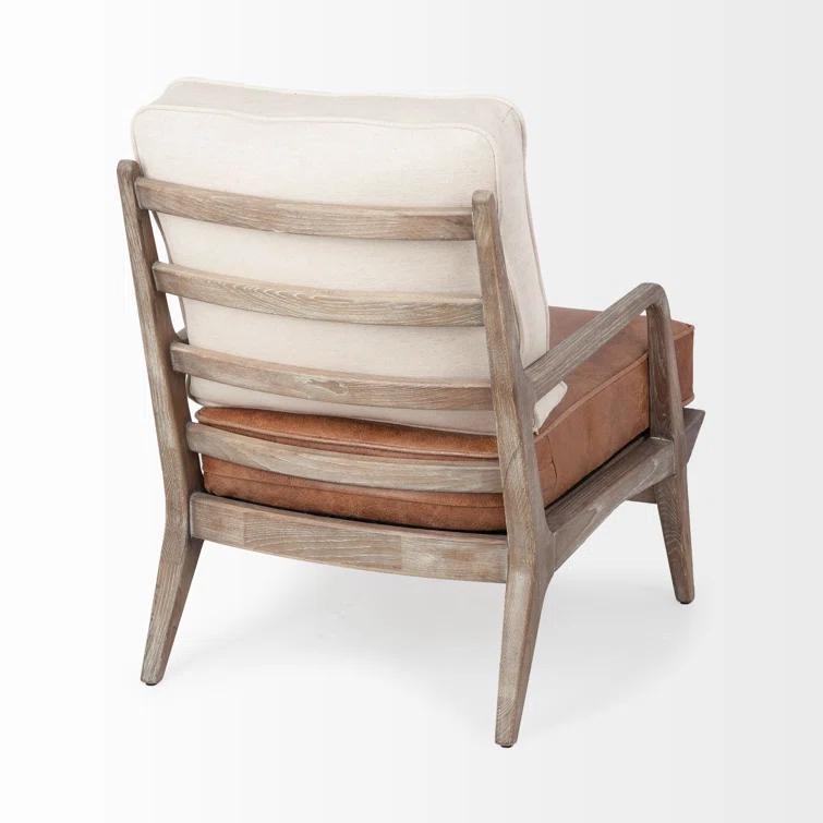 Merana Harman II Cream Fabric and Brown Leather Seat Accent Chair