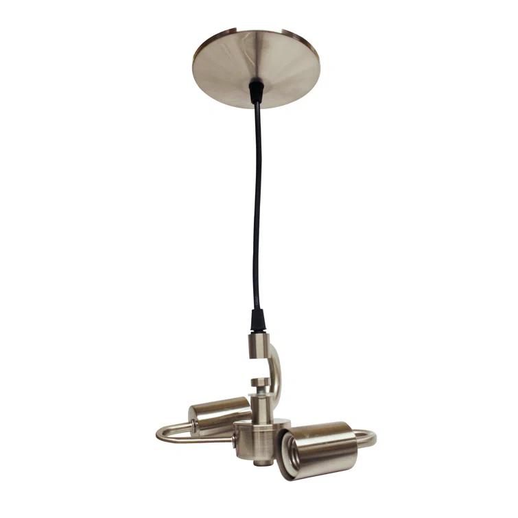 Cloth & Wire Brushed Nickel Pendant Light Fixture for 2 Lights with Fabric Cord for Home Lightning