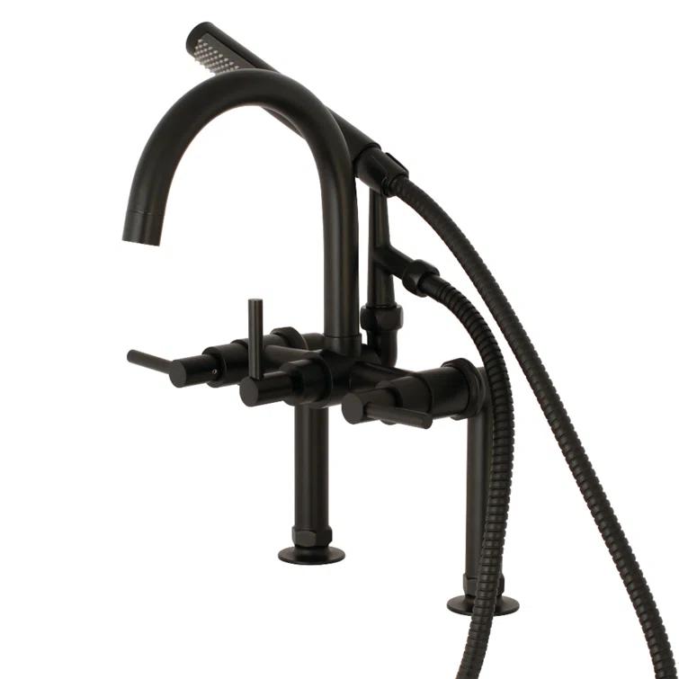 Kingston Brass Concord Three-Handle 2-Hole Deck Mount Clawfoot Tub Faucet with Hand Shower