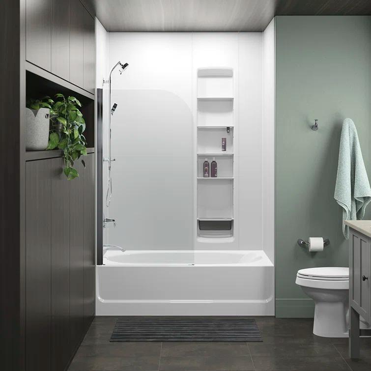 Whiston 32 In. x 56-15/16 In. Pivot Bath Screen in Silver Frame Finish with Smooth/Clear Glass Texture Tub Door