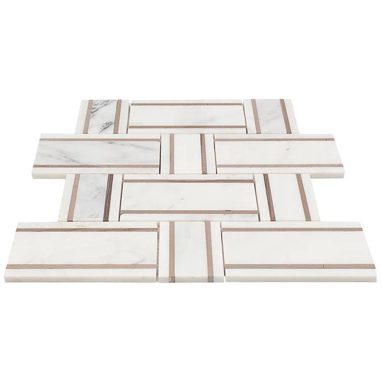 Mingle Random Sized Marble Basketweave Mosaic Wall Tile