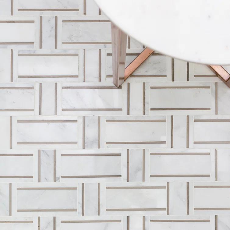 Mingle Random Sized Marble Basketweave Mosaic Wall Tile