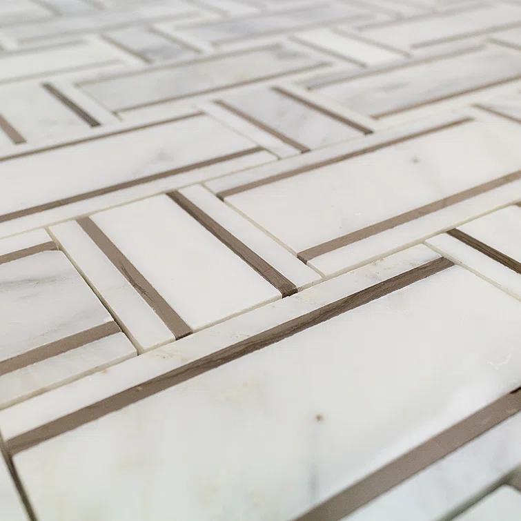 Mingle Random Sized Marble Basketweave Mosaic Wall Tile