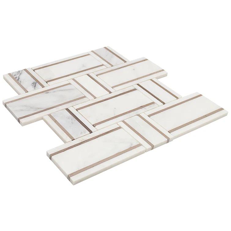 Mingle Random Sized Marble Basketweave Mosaic Wall Tile