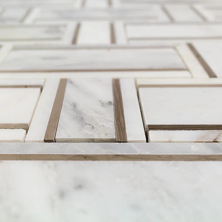 Mingle Random Sized Marble Basketweave Mosaic Wall Tile