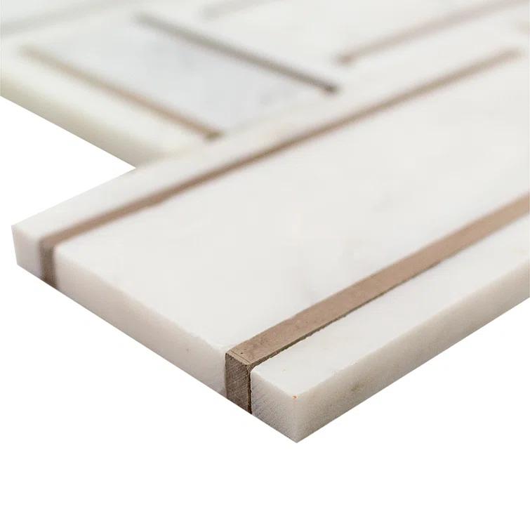 Mingle Random Sized Marble Basketweave Mosaic Wall Tile