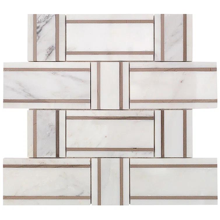 Mingle Random Sized Marble Basketweave Mosaic Wall Tile