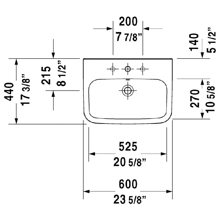 Duravit 2319600030 DuraStyle Ceramic 22" Wall Mount Bathroom Sink with Overflow
