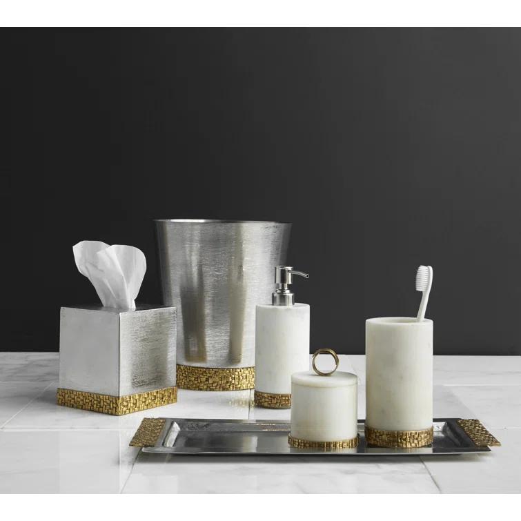 Antique Goldtone Marble Bathroom Accessory Set