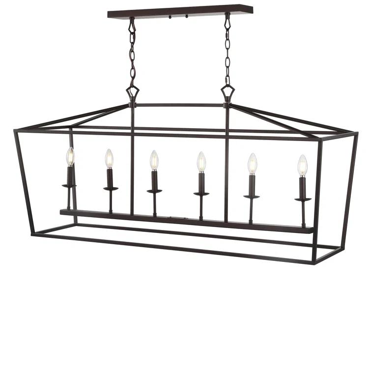 Pagoda 49" Linear 6-Bulb Lantern Metal LED Pendant, Oil Rubbed Bronze
