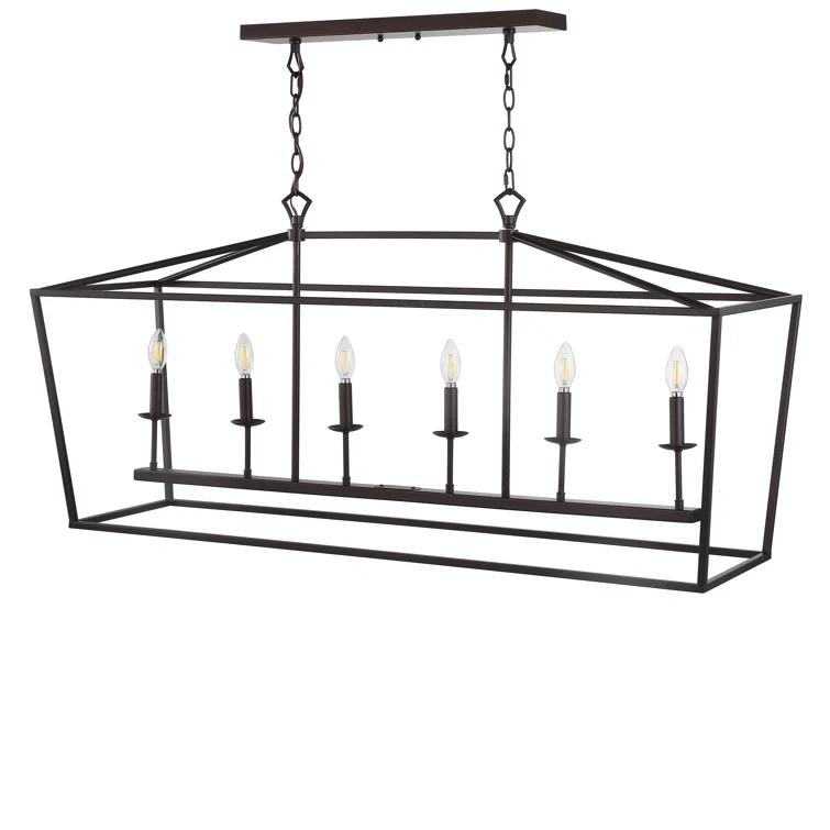 Pagoda 49" Linear 6-Bulb Lantern Metal LED Pendant, Oil Rubbed Bronze