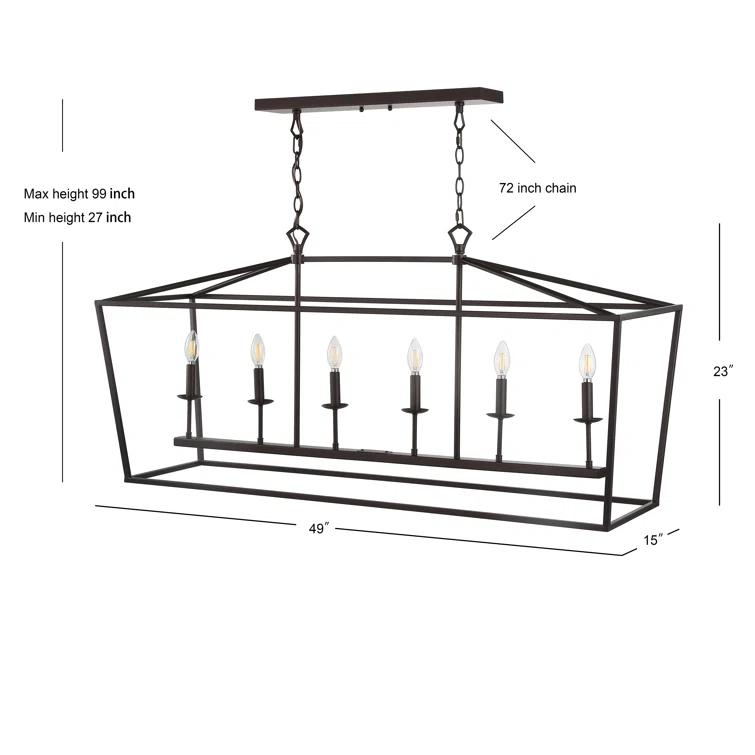 Pagoda 49" Linear 6-Bulb Lantern Metal LED Pendant, Oil Rubbed Bronze