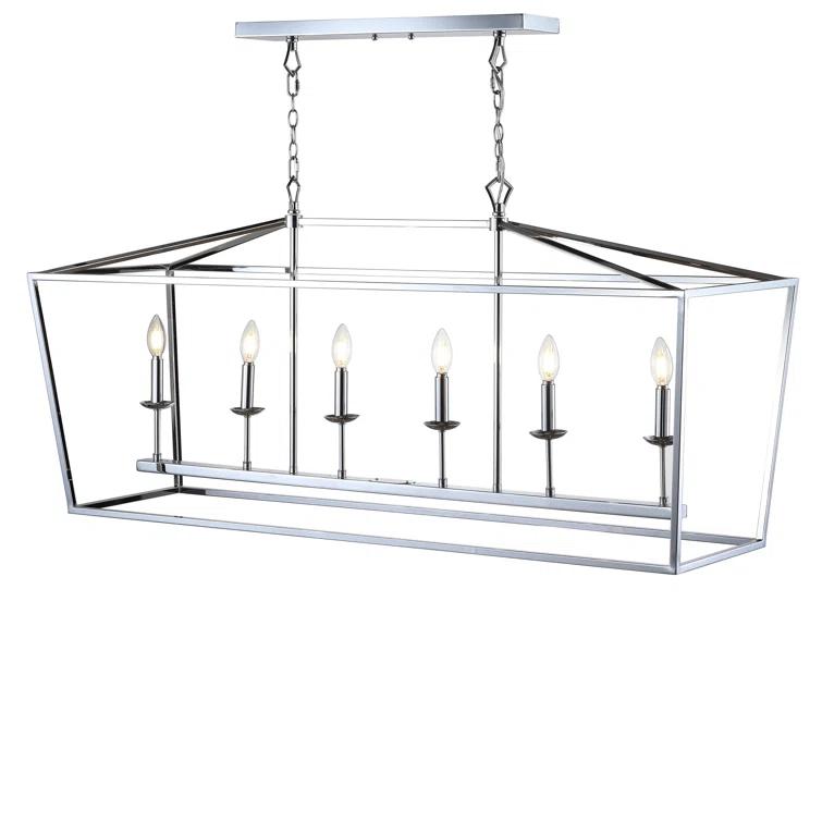 Pagoda 49" Linear 6-Bulb Lantern Metal LED Pendant, Chrome