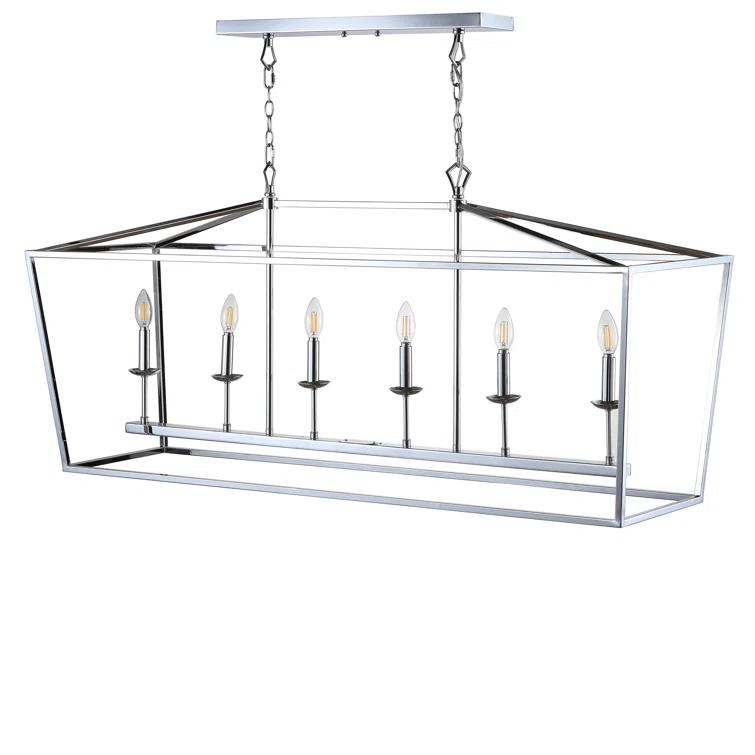 Pagoda 49" Linear 6-Bulb Lantern Metal LED Pendant, Chrome