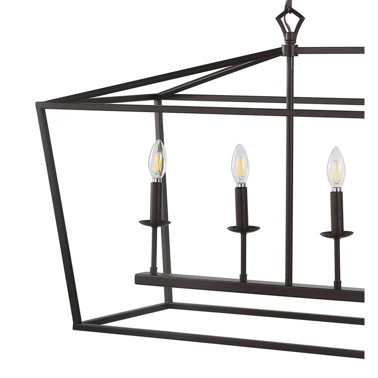 Pagoda 49" Linear 6-Bulb Lantern Metal LED Pendant, Oil Rubbed Bronze