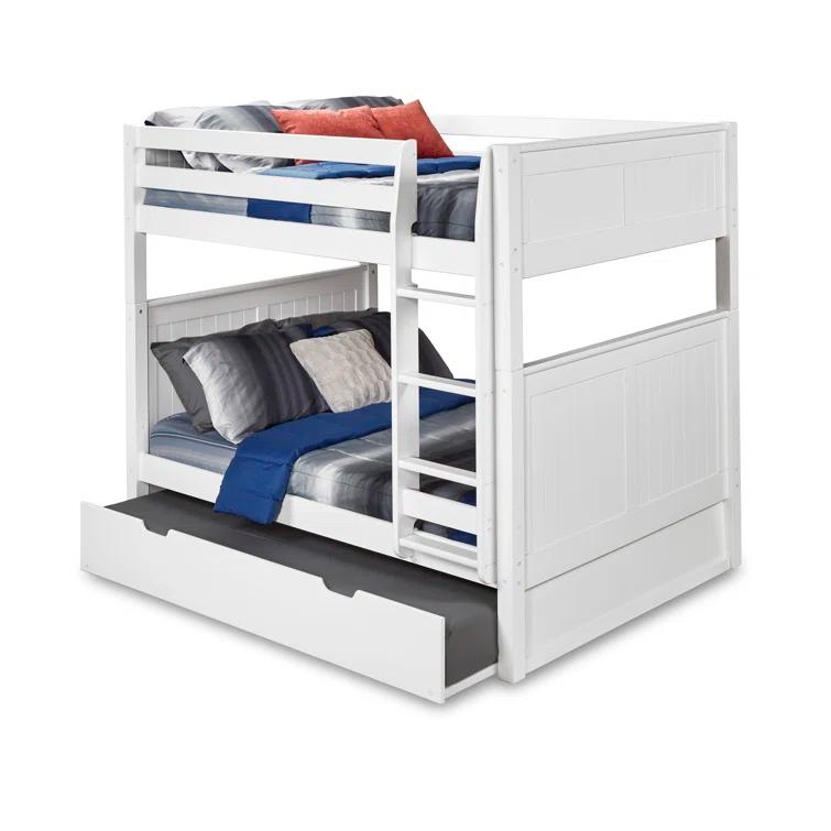 White Full Over Full Bunk Bed with Twin Trundle and Panel Headboard