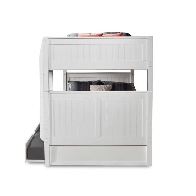 White Full Over Full Bunk Bed with Twin Trundle and Panel Headboard