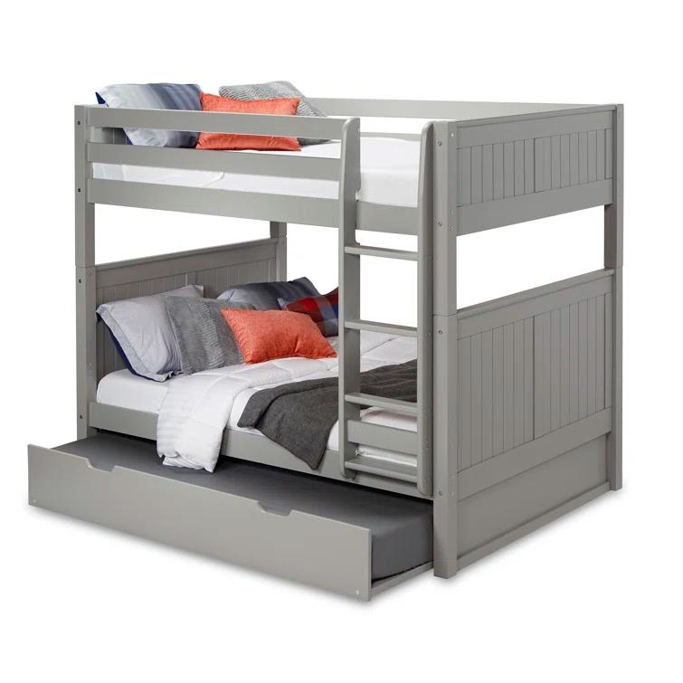Camaflexi Full over Full Bunk Bed with Twin Trundle - Panel Headboard - Grey Finish