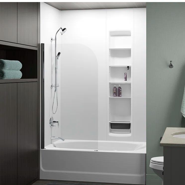 Whiston 32 In. x 56-15/16 In. Pivot Bath Screen in Silver Frame Finish with Smooth/Clear Glass Texture Tub Door