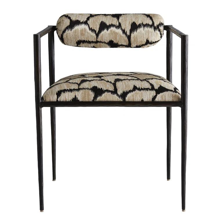 Regal Ocelot Embroidered Linen Handcrafted Metal Chair