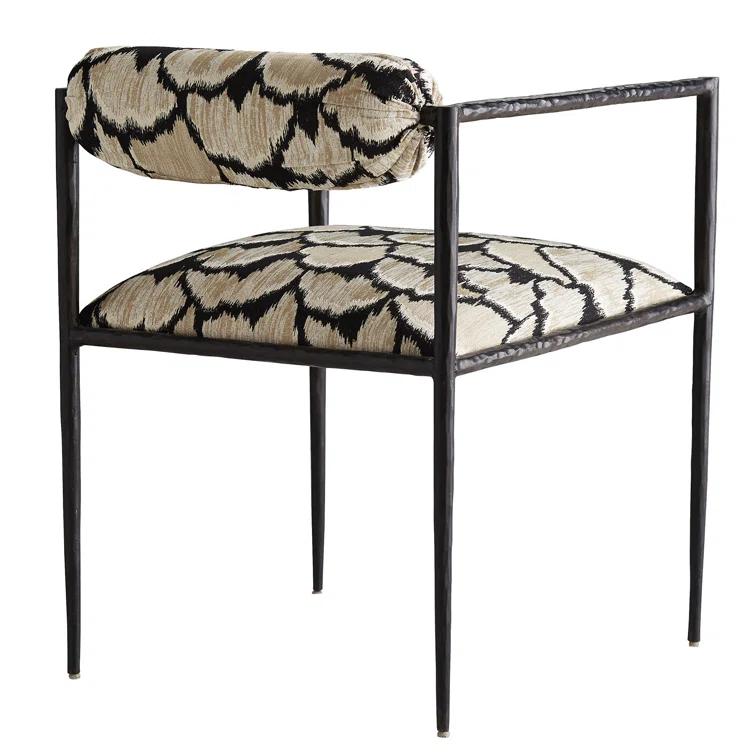 Regal Ocelot Embroidered Linen Handcrafted Metal Chair
