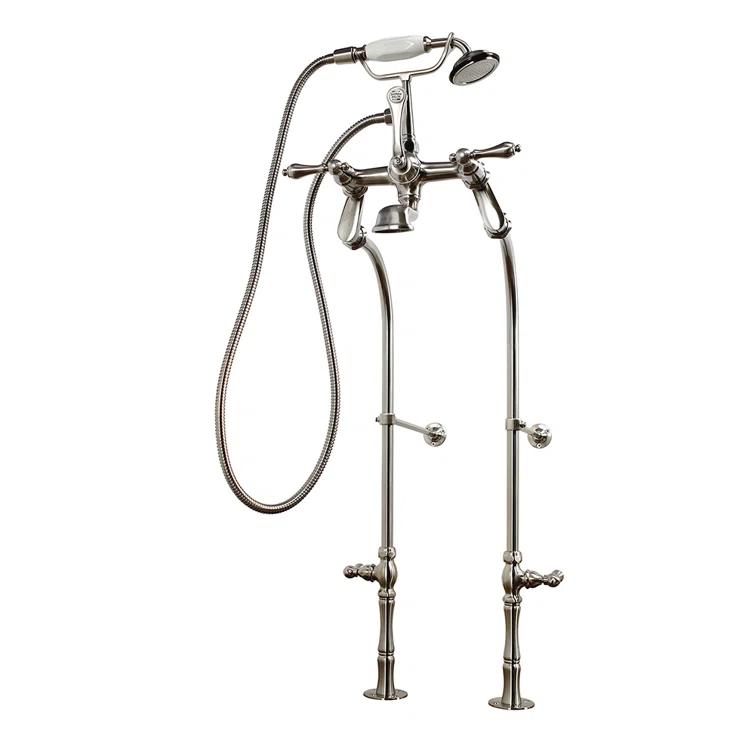 Kingston Brass Vintage Three-Handle 2-Hole Freestanding Clawfoot Tub Faucet Package with Supply Line and Hand Shower