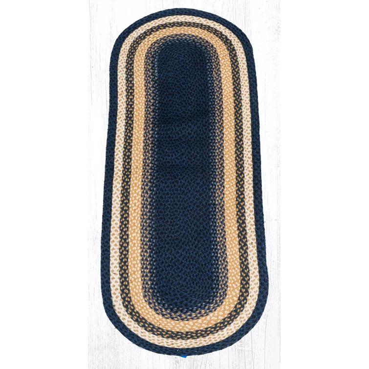 Earth Rugs Light Blue/Dark Blue/Mustard Braided Area Rug